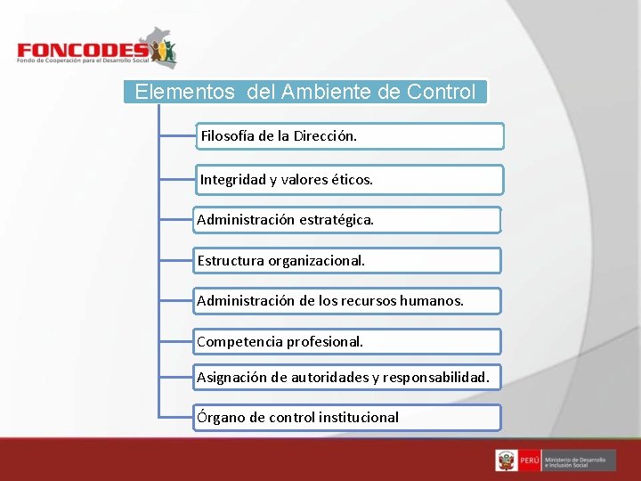 Elementos del Ambiente de Control Filosofía de la Dirección. Integridad y valores éticos. Administración