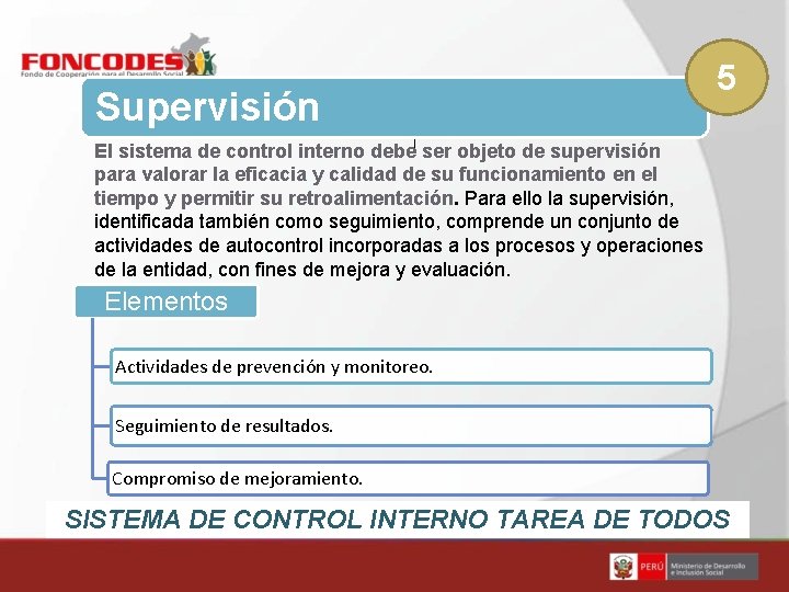 Supervisión 5 El sistema de control interno debe ser objeto de supervisión para valorar