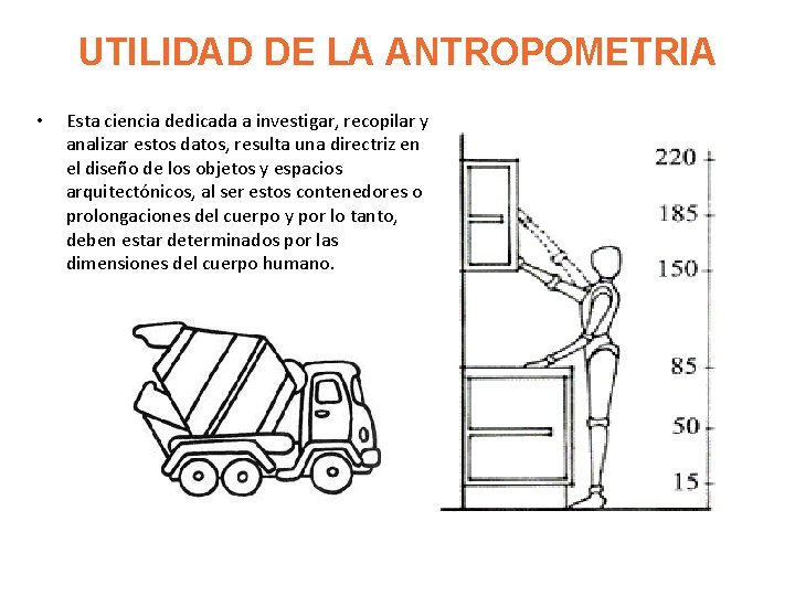 UTILIDAD DE LA ANTROPOMETRIA • Esta ciencia dedicada a investigar, recopilar y analizar estos