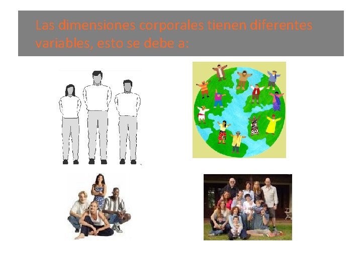 Las dimensiones corporales tienen diferentes variables, esto se debe a: 