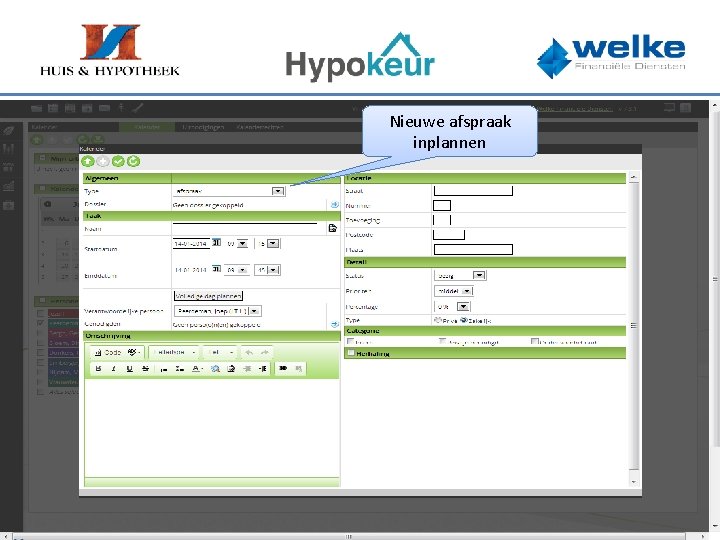 Nieuwe afspraak inplannen 