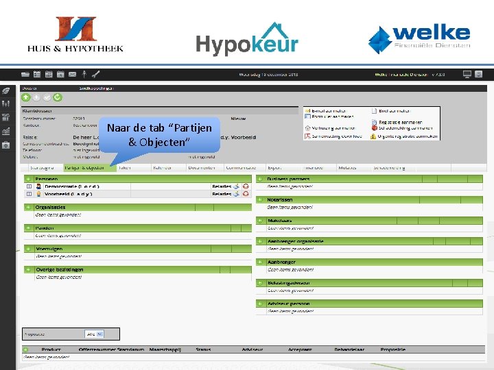 Naar de tab “Partijen & Objecten” 