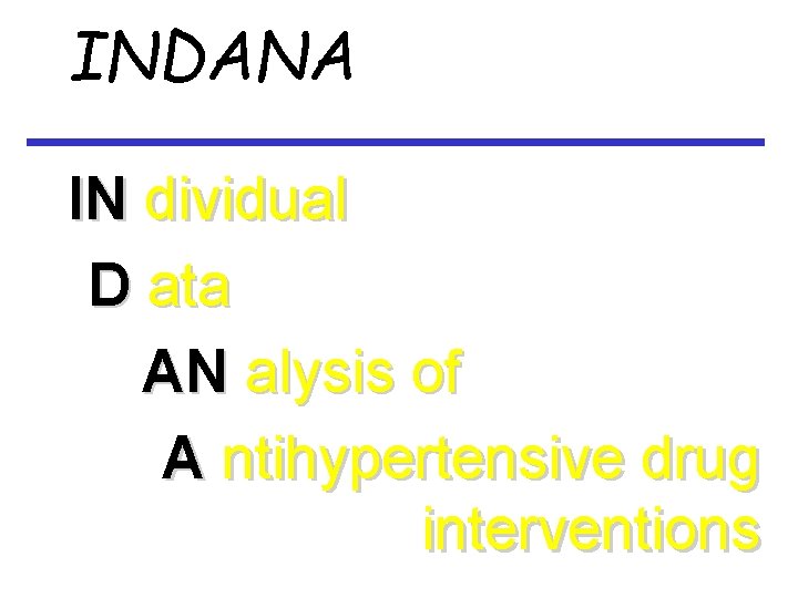 INDANA IN dividual D ata AN alysis of A ntihypertensive drug interventions 