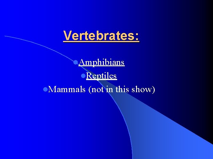 Vertebrates: l. Amphibians l. Reptiles l. Mammals (not in this show) 