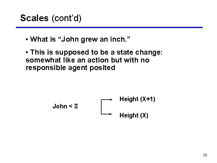 Scales (cont’d) • What is “John grew an inch. ” • This is supposed