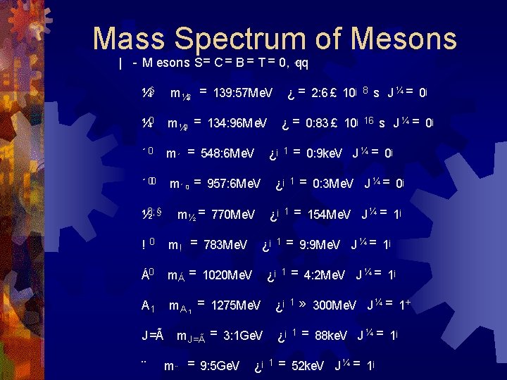 Mass Spectrum of Mesons | - M esons S= C = B = T