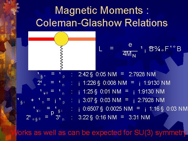 Magnetic Moments : Coleman-Glashow Relations L ¹ §+ = ¹ p 2¹ ¤ =