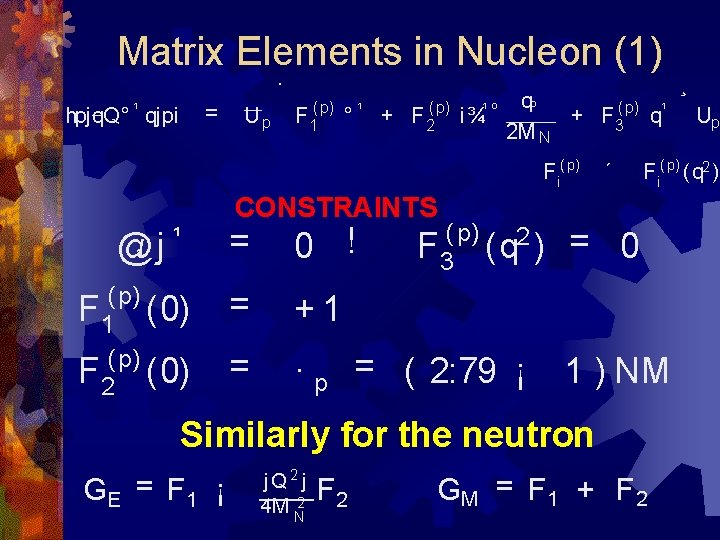 Matrix Elements in Nucleon (1) · = hpjq. Q° ¹ qjpi Up F 1(