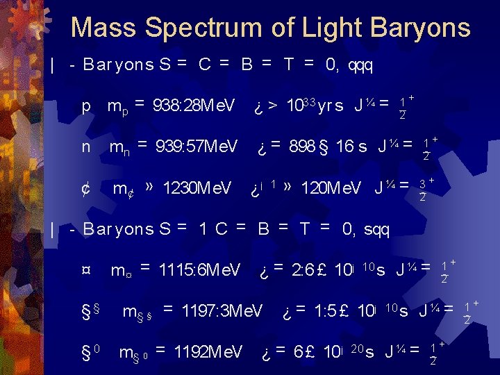 Mass Spectrum of Light Baryons | - B ar yons S = C =