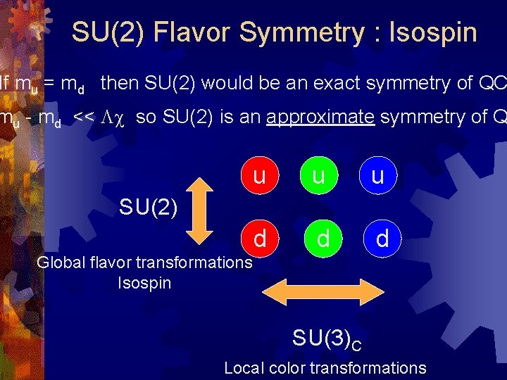 SU(2) Flavor Symmetry : Isospin If mu = md then SU(2) would be an