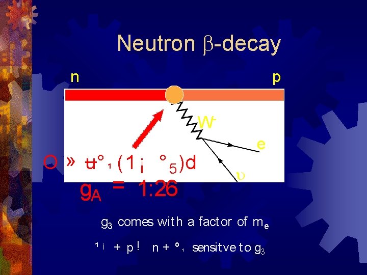 Neutron b-decay n p W- O » u° ¹ (1 ¡ ° 5 )d