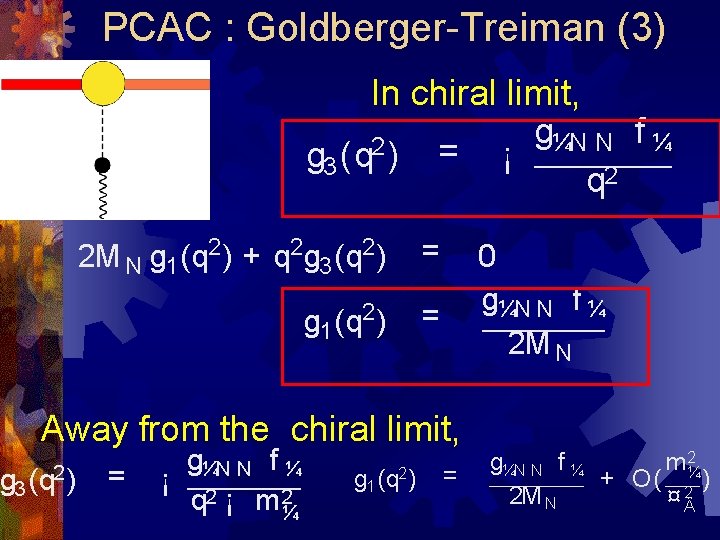 PCAC : Goldberger-Treiman (3) In chiral limit, g¼N N f ¼ 2 g 3