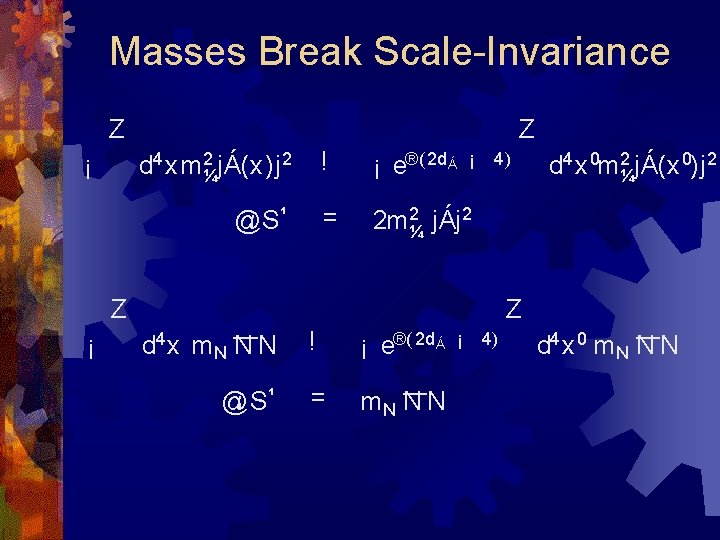 Masses Break Scale-Invariance Z Z d 4 xm 2¼jÁ(x)j 2 ¡ @¹ S¹ !