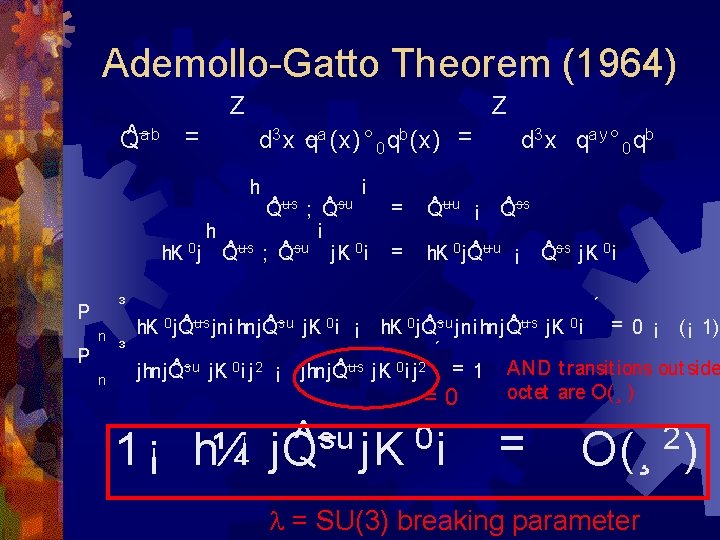 Ademollo-Gatto Theorem (1964) Z ^ ab Q Z = d 3 x qa (x)° Ademollo-Gatto Theorem (1964) Z ^ ab Q Z = d 3 x qa (x)°