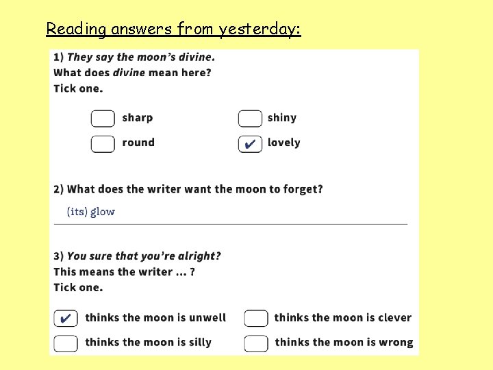 Reading answers from yesterday: 