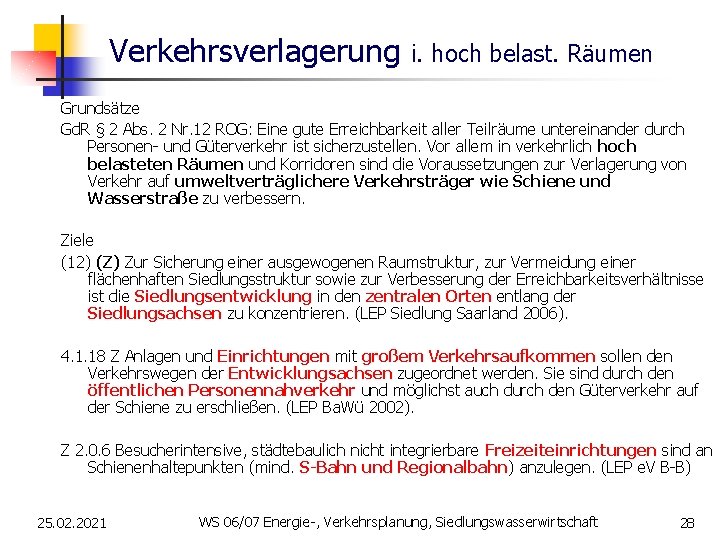 Verkehrsverlagerung i. hoch belast. Räumen Grundsätze Gd. R § 2 Abs. 2 Nr. 12