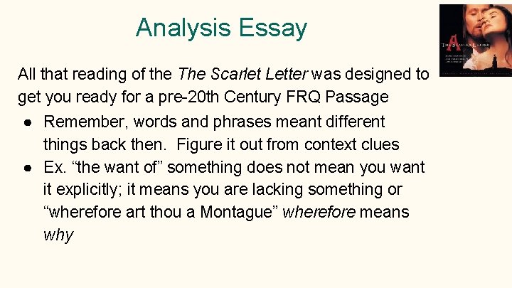 Analysis Essay All that reading of the The Scarlet Letter was designed to get