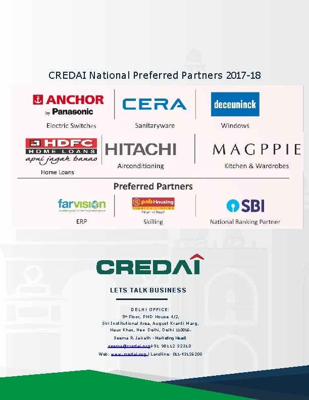 CREDAI National Preferred Partners 2017 -18 LETS TALK BUSINESS D E L H I