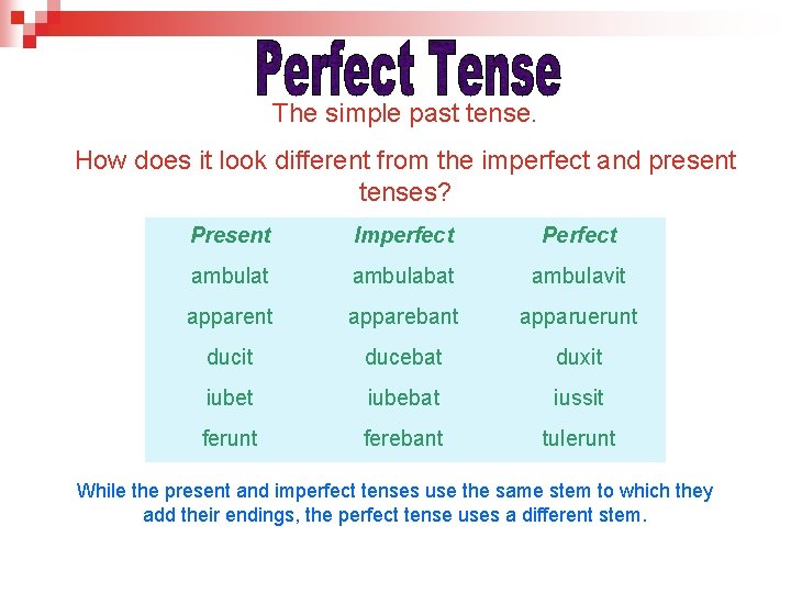 The simple past tense. How does it look different from the imperfect and present