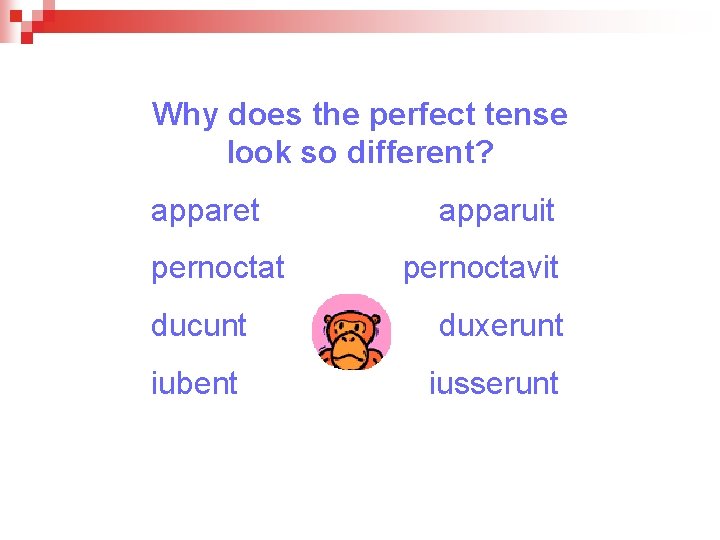 Why does the perfect tense look so different? apparet pernoctat apparuit pernoctavit ducunt duxerunt