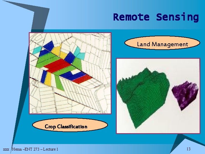 Remote Sensing Land Management Crop Classification xxx Hema –ENT 273 – Lecture 1 13