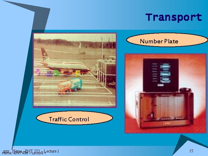 Transport Number Plate Traffic Control xxx Hema –ENT 273 – Lecture 1 Hema –ENT