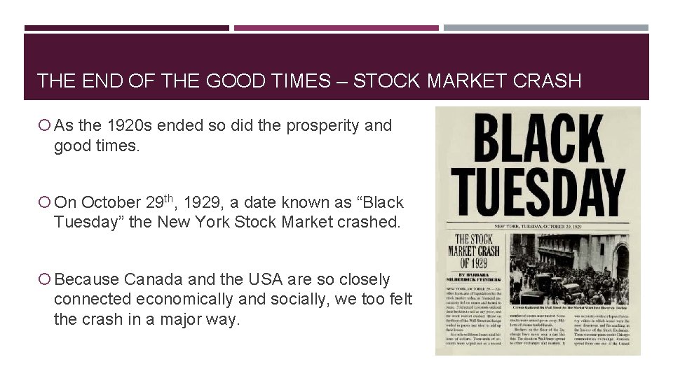 THE END OF THE GOOD TIMES – STOCK MARKET CRASH As the 1920 s