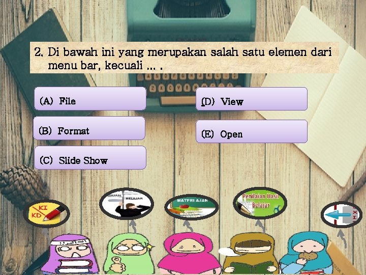 2. Di bawah ini yang merupakan salah satu elemen dari menu bar, kecuali. .