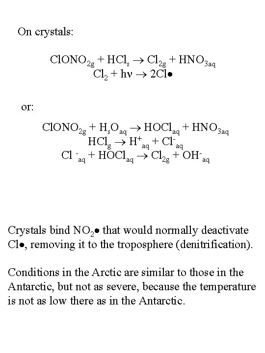 On crystals: Cl. ONO 2 g + HCls Cl 2 g + HNO 3