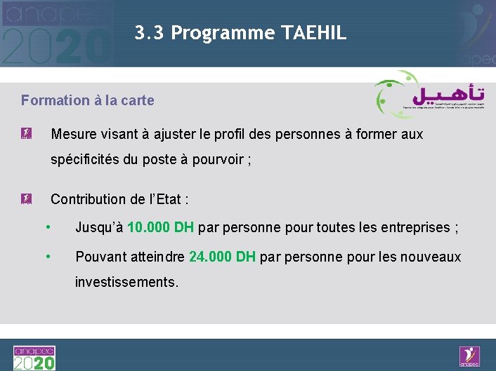 3. 3 Programme TAEHIL Formation à la carte Mesure visant à ajuster le profil