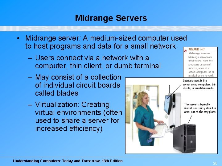 Midrange Servers • Midrange server: A medium-sized computer used to host programs and data