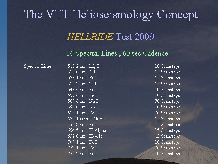 The VTT Helioseismology Concept HELLRIDE Test 2009 16 Spectral Lines , 60 sec Cadence
