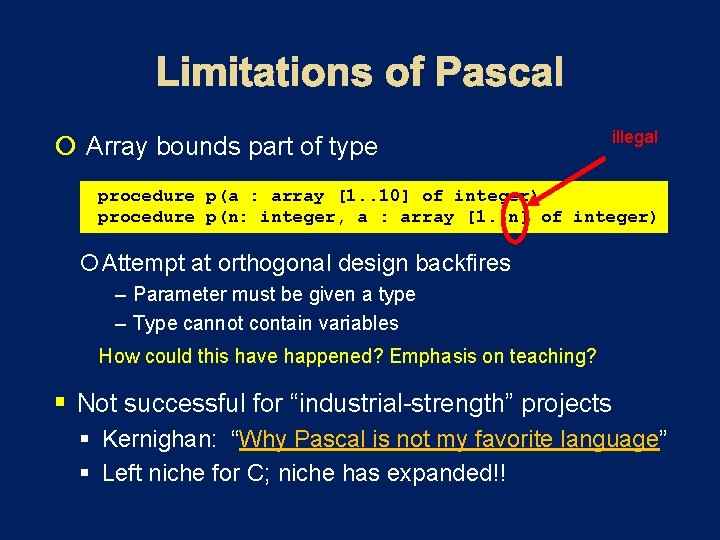  Array bounds part of type procedure illegal p(a : array [1. . 10]