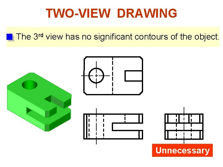 TWO-VIEW DRAWING The 3 rd view has no significant contours of the object. Unnecessary TWO-VIEW DRAWING The 3 rd view has no significant contours of the object. Unnecessary