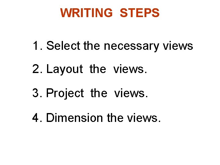 WRITING STEPS 1. Select the necessary views 2. Layout the views. 3. Project the WRITING STEPS 1. Select the necessary views 2. Layout the views. 3. Project the