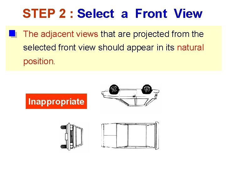 STEP 2 : Select a Front View The adjacent views that are projected from