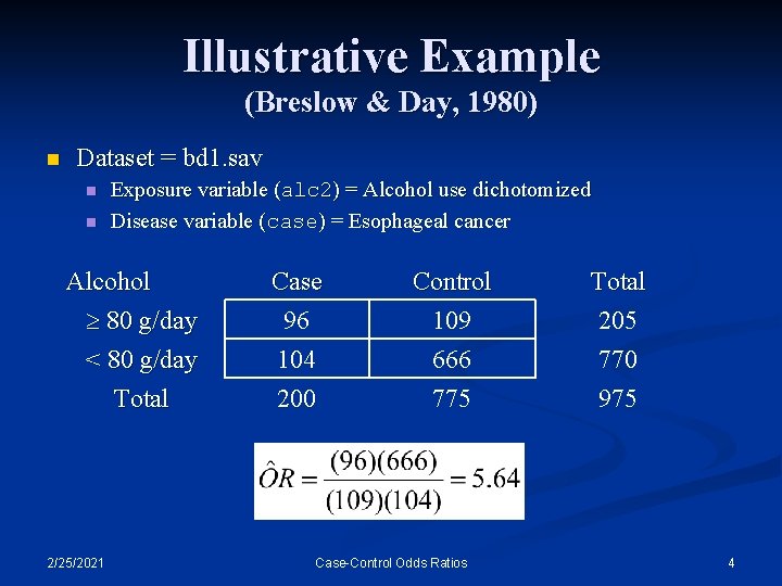 Illustrative Example (Breslow & Day, 1980) n Dataset = bd 1. sav n n