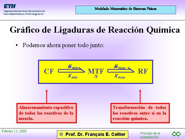 Modelado Matemático de Sistemas Físicos Gráfico de Ligaduras de Reacción Química • Podemos ahora