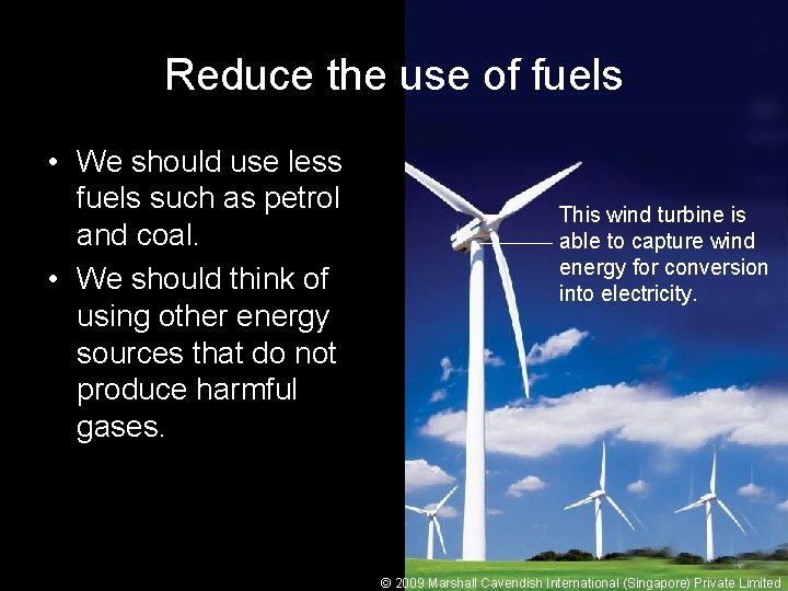 Reduce the use of fuels • We should use less fuels such as petrol