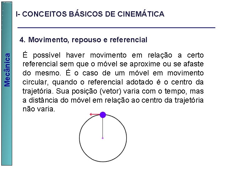I- CONCEITOS BÁSICOS DE CINEMÁTICA Mecânica 4. Movimento, repouso e referencial É possível haver