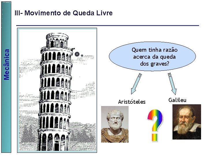 Quem tinha razão acerca da queda dos graves? Mecânica III- Movimento de Queda Livre