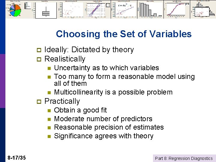 Choosing the Set of Variables p p Ideally: Dictated by theory Realistically n n