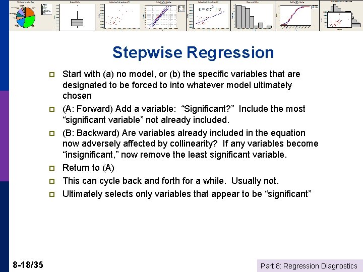 Stepwise Regression p p p 8 -18/35 Start with (a) no model, or (b)