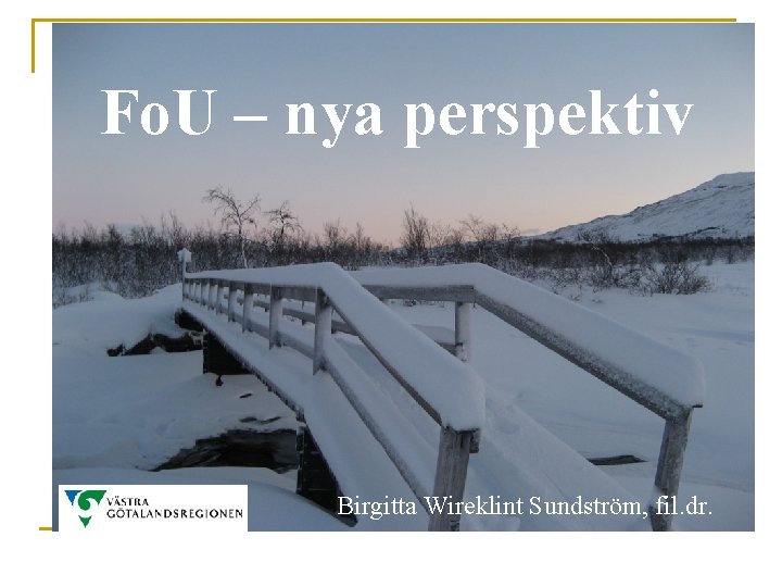 Fo. U – nya perspektiv Birgitta Wireklint Sundström, fil. dr. 
