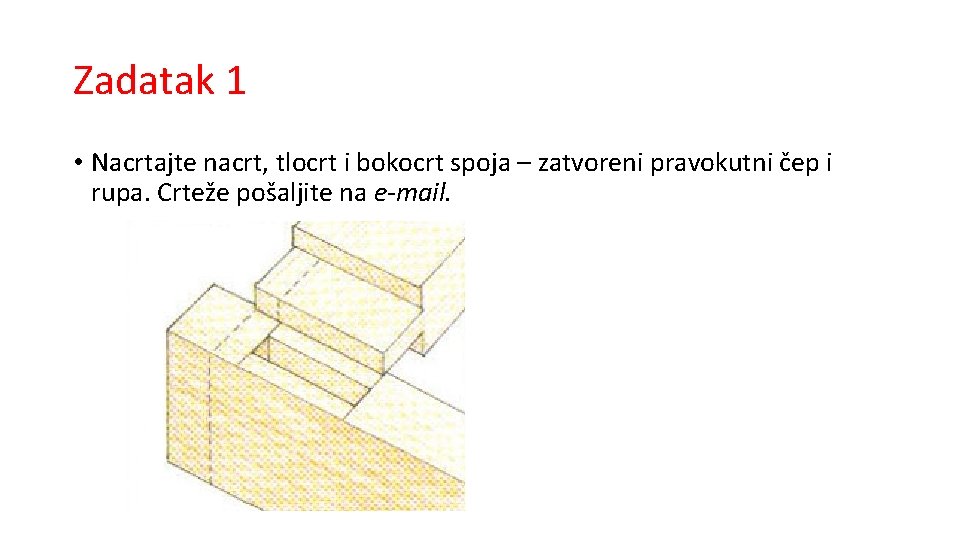 Zadatak 1 • Nacrtajte nacrt, tlocrt i bokocrt spoja – zatvoreni pravokutni čep i