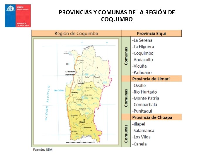 PROVINCIAS Y COMUNAS DE LA REGIÓN DE COQUIMBO 