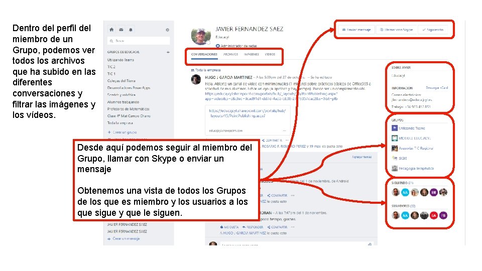 Dentro del perfil del miembro de un Grupo, podemos ver todos los archivos que