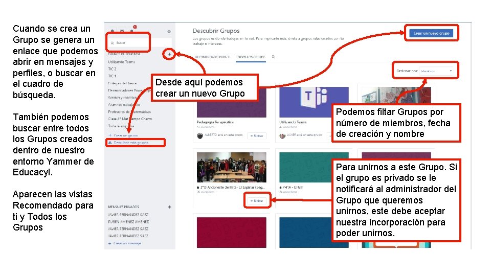 Cuando se crea un Grupo se genera un enlace que podemos abrir en mensajes