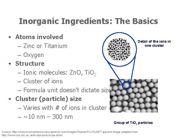 Inorganic Ingredients: The Basics • Atoms involved – Zinc or Titanium – Oxygen •