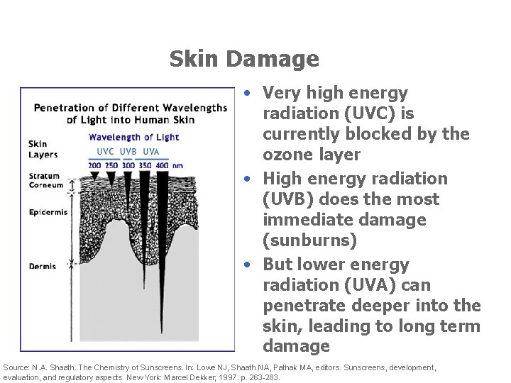 Skin Damage • Very high energy radiation (UVC) is currently blocked by the ozone